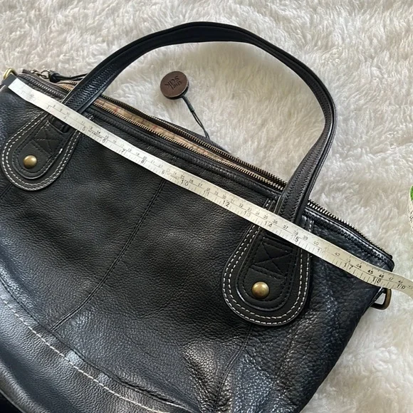 The Sak Leather Tote Satchel Bag 18” Large Brown Pebbled Cow Hide Gold Hardware - Picture 11 of 14